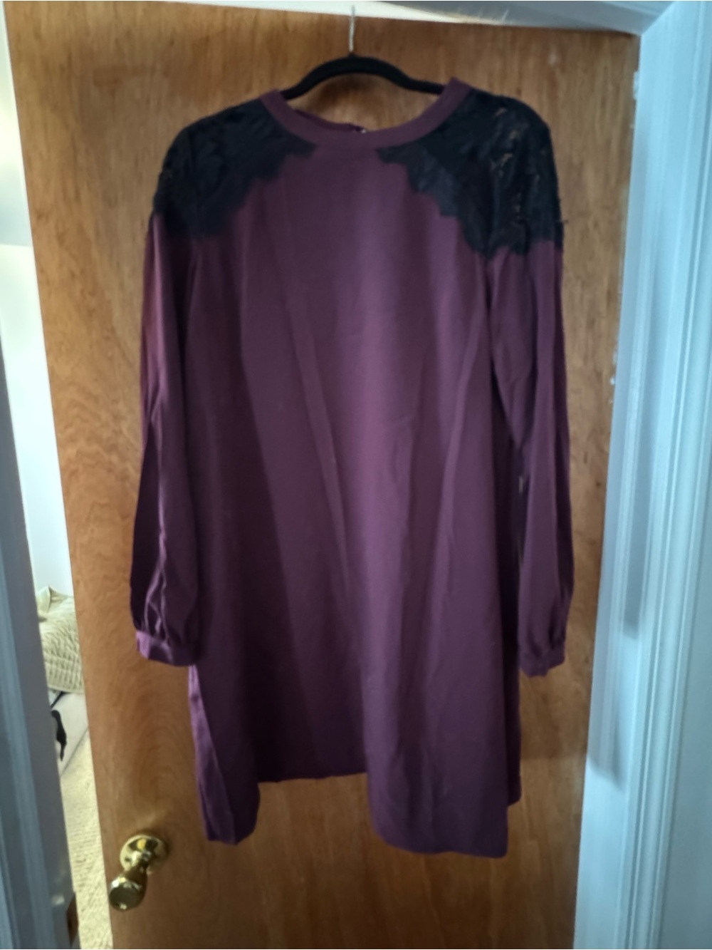 CeCe Plum Long Sleeve Dress with Black Lace Shoulders